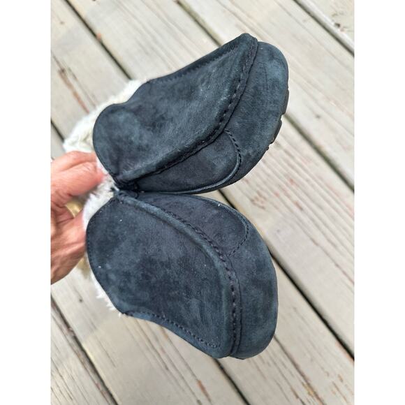 Ugg black slippers ASCOT suede leather sz 8 us men shoes moccasins shearling fur - Picture 11 of 13